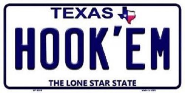 NCAA Hook' Em License Plate State Background Metal Tag U.S.A." Longhorns Texas