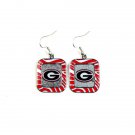 NCAA Georgia Bulldogs Dangle Earrings Teams Zebra Style- UGA Red J Hook Womens