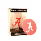 NCAA Alabama Pint Glass and Coasters Set - Crimson Tide Officially Licensed Team