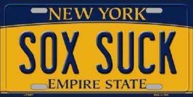 MLB New York Yankees "Sox Suck" Novelty Metal License Plate State Background
