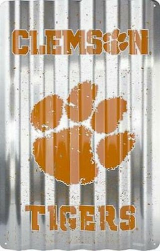 NCAA CLEMSON TIGERS CORRUGATED METAL SIGN TIN RETRO 12" X 18" ACC WALL ART