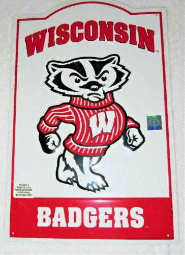 NCAA Wisconsin Badgers Retro Tin Sign Man Cave Wall Bar Decor 17.5" H x 11.5" W