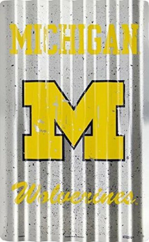 NCAA MICHIGAN WOLVERINES CORRUGATED METAL SIGN TIN RETRO 12" X 18"  WALL ART