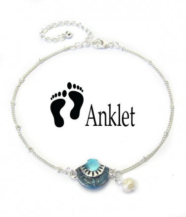 Sealife Seashell Dangling Charm Anklet Silver Pearl  Adjustable Beach Wear New