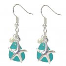 Sea Glass With Silver Starfish & Pearl Beach Earrings Fashion Jewelry For Women
