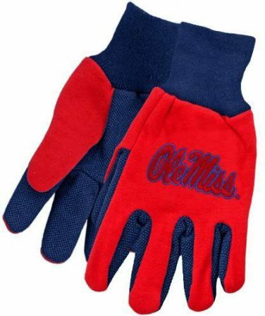 NCAA Ole Miss Rebels Work Gloves Two Tone Sport Utility Non Slip  Adult Unisex