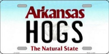 NCAA Hogs License Plate State Background Metal Tag College Arkansas U.S.A."