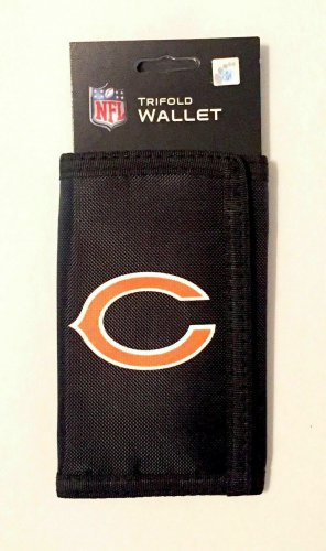 NFL Chicago Bears Canvas Trifold Tri-Fold Wallet- Team Licensed Black Durable