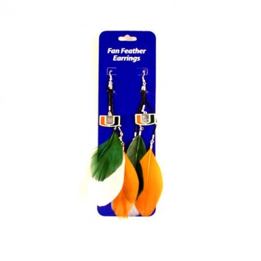 NCAA Miami Dangle Feather Earrings Licensed Pair Hurricanes UM Orange Green New