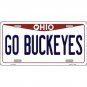 NCAA Go Buckeyes License Plate Tag Metal Ohio White Sign Retro Big Ten Bar New