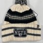 Brooklyn Nets Beanie Cap w/ Pom Logo Knit Cuff New Stripe Patch Blue Unisex