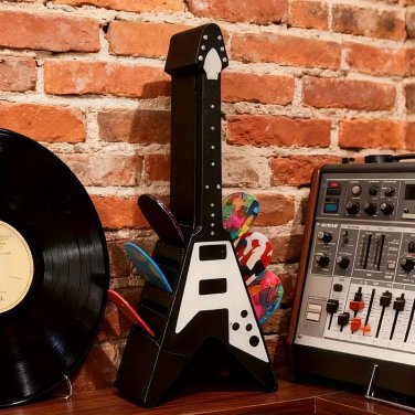 Mini Flying V Guitar-Shaped Guitar Pick Holder Amp 10 Picks Slot - Holder Only