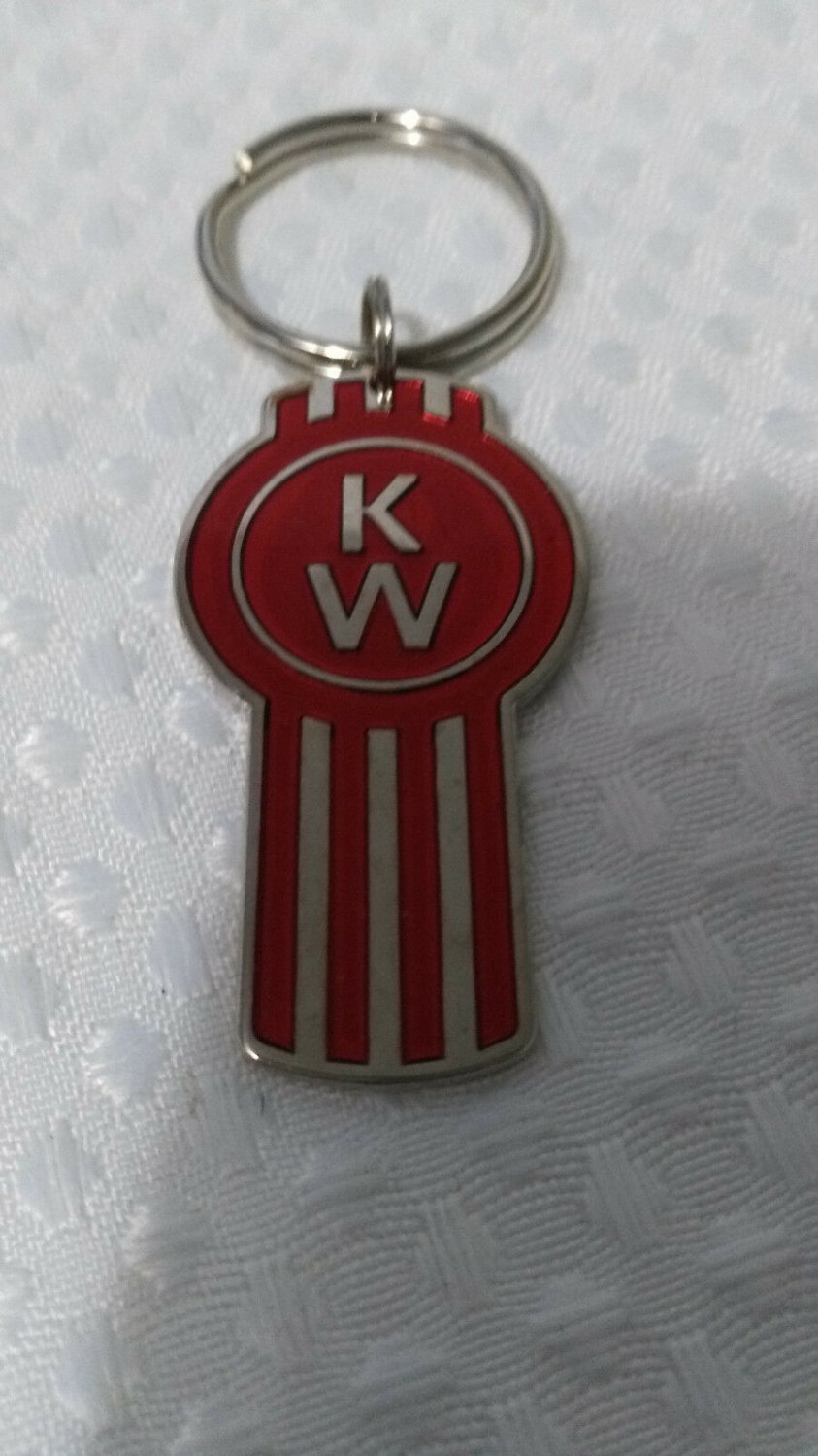 For Kenworth Motors Semi Trucks Red Silver Pewter Key Tag Novelty Keychain