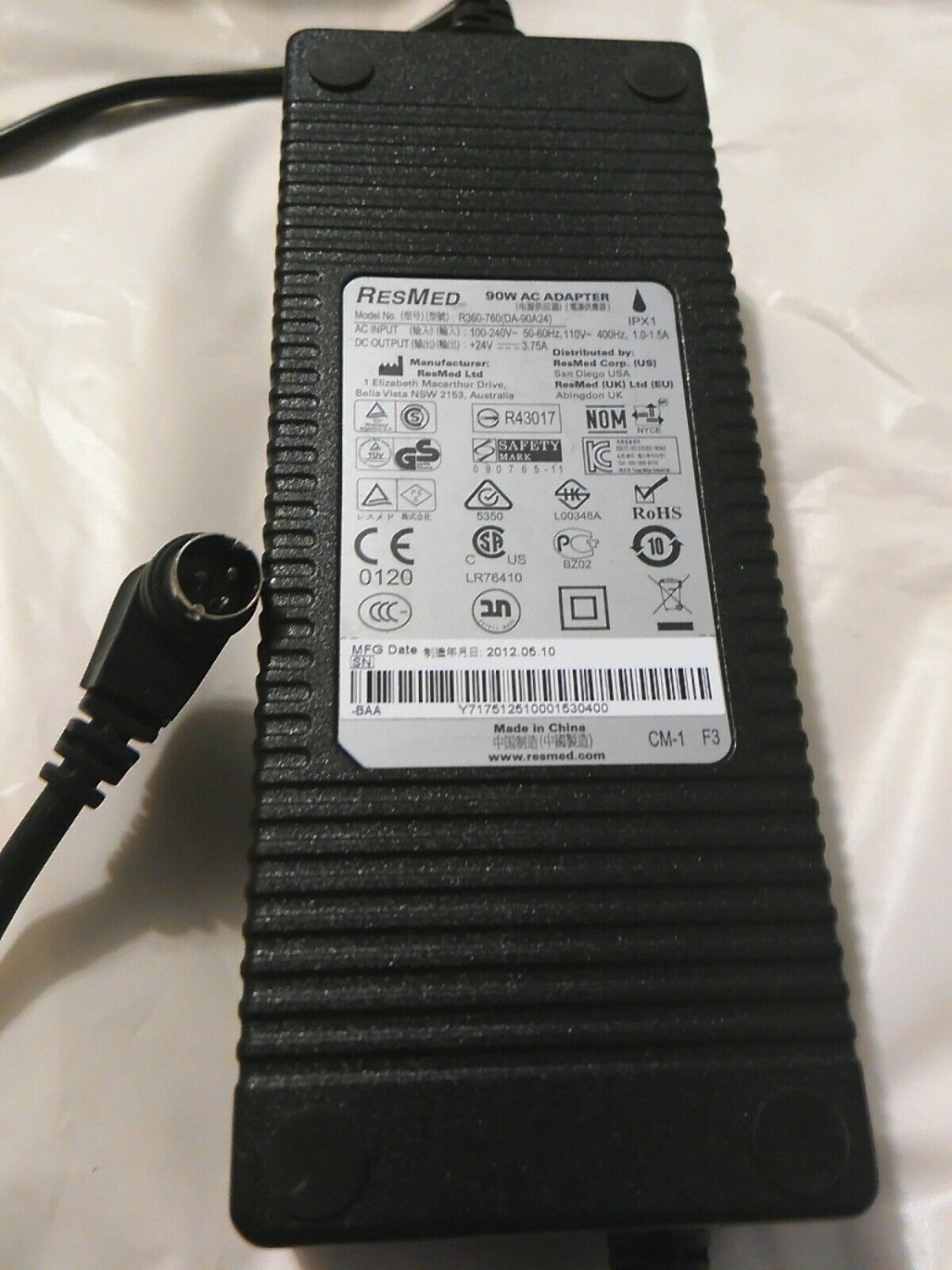 ResMed AC Adapter R360-760 DA-90A24 90W (24V 3.75A) Power Supply for S9 Machines