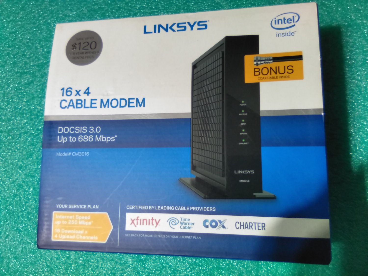 Linksys CM3016 Cable Modem 686 Mbs Router Wifi Boxed/