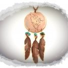 Boho Necklace, Hand-engraved Wolf and Feathers