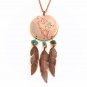 Boho Necklace, Hand-engraved Wolf and Feathers