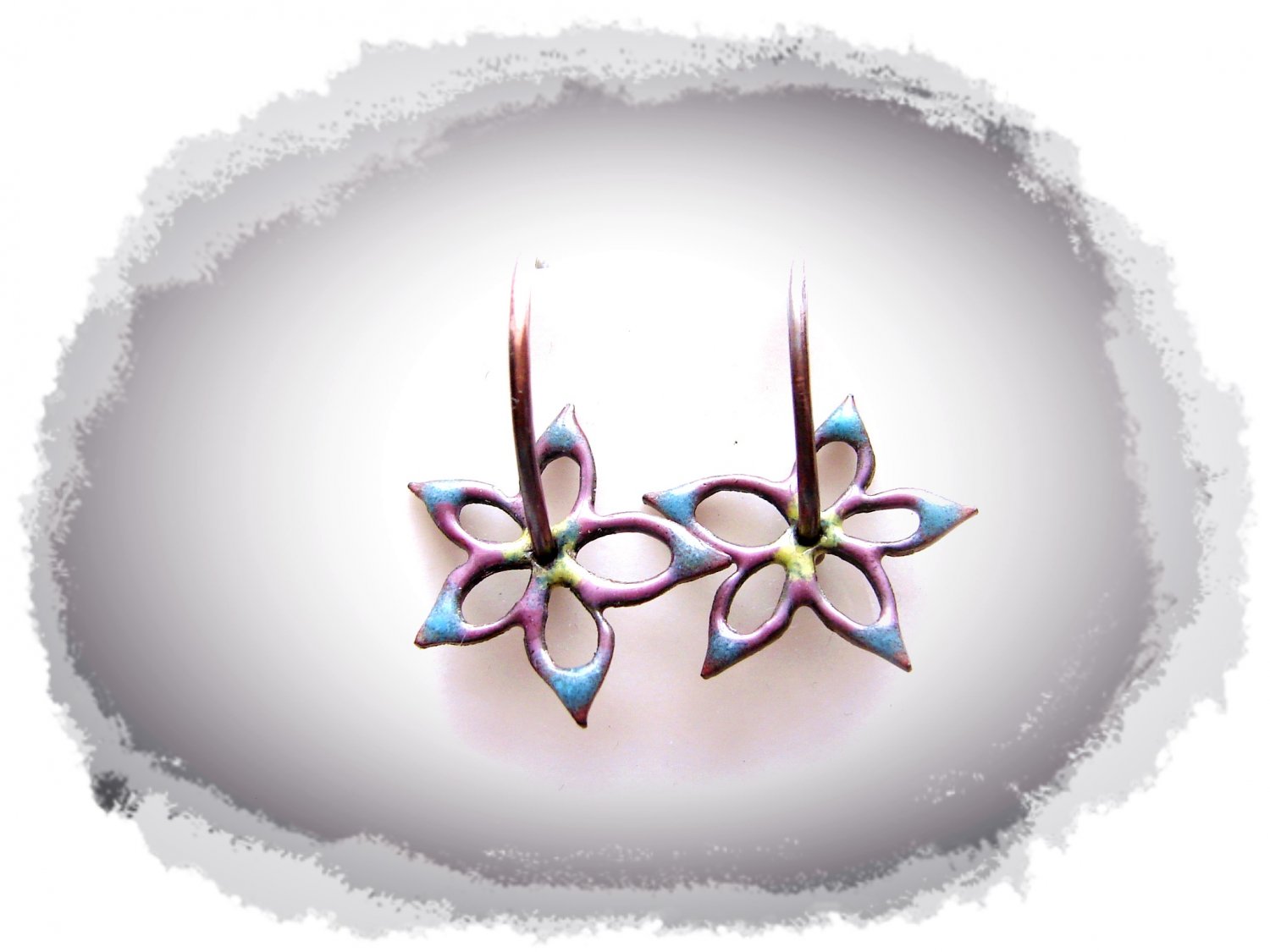 Copper Hoop earrings with flowers