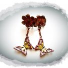 Copper earrings with flowers and butterflies