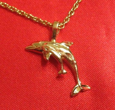 14K 14KT Double Gold Filled Dolphin and Baby Charm/Pendant