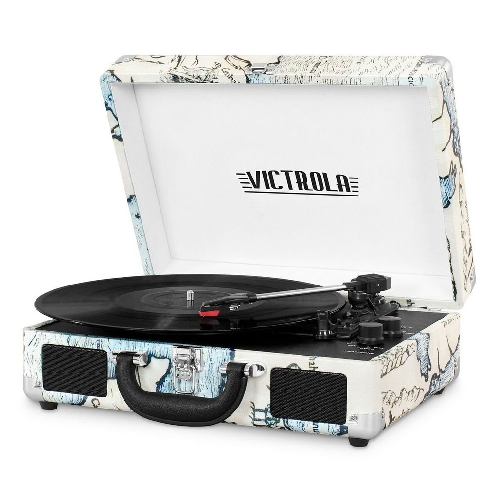 Victrola Portable Suitcase Bluetooth 3-Speed Turntable Record Player - Map Print (Ex-display)