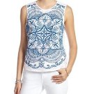 LUCKY BRAND Large Embroidered Medallion Mesh Front Tank Top White Blue Buckle