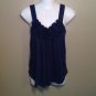 Express XS Ruffled Floral Flower Navy Blue Loose Flow Tank Top