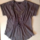 BANANA REPUBLIC Large Purple Mauve Beaded Tie Front Light Flattering Top Shirt