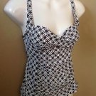 MERONA TANKINI PADDED TOP SWIMWEAR SMALL GRAY IVORY CIRCLE GEOMETRIC DESIGN EUC