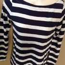 Ann Taylor LOFT Xs Navy Blue Heathered Nautical Striped Cotton Long Sleeve Shirt