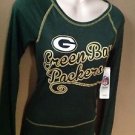 WOMEN JUNIOR XS NWT NFL GREEN BAY PACKERS METALLIC LONG SLEEVE SCOOP NECK TSHIRT