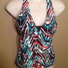 Free Country Small 4/6 Chevron Striped Brown Orange Green Halter Tankini Top