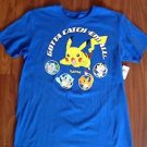 Pokemon Mens Large Pikachu Gotta Catch Em All Graphic Blue Cotton T-shirt NWT