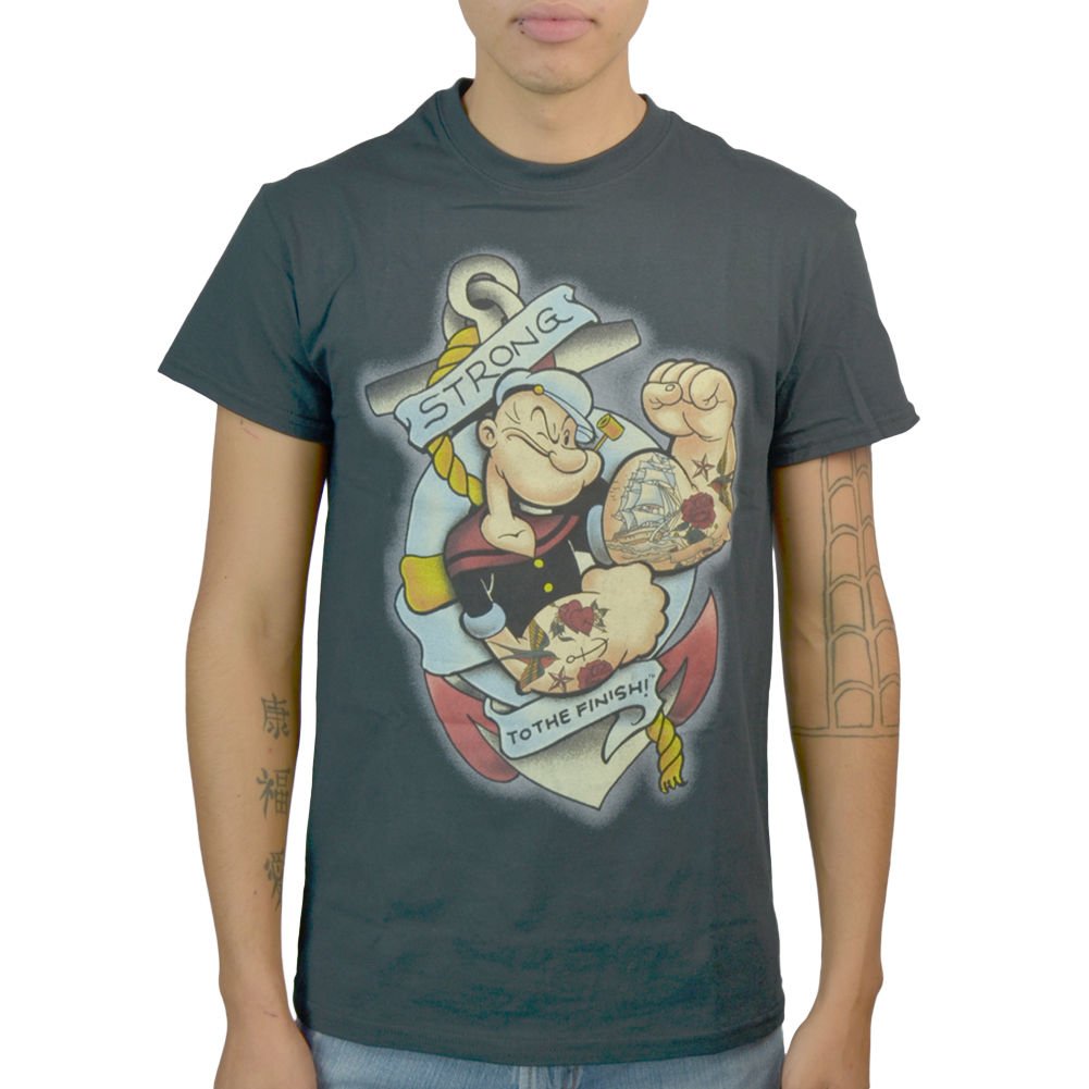 Popeye Strong To The Finish! Men's Black T-shirt NEW Sizes S-XL