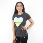Adidas Blue & Green Three Stripe Heart Women's Grey T-shirt NEW Sizes M-XL