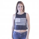 True Rock USA Flag Print Women's Black Crop Tank NEW Size L