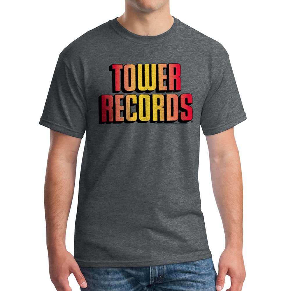 Tower Records Logo Shadow Men's Dark Heather T-shirt NEW Sizes S-2XL