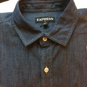 Express - Mens 2 Pocket Button Down SHIRT L/Sleeve -Blue Jeans/Cotton NWT Large