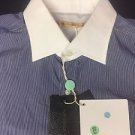 Messagerie - Mens Dress Size 43/17 Blue Pinstripe White Collar NWT$395