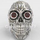 Heavy Metal Black Enamel Men's Large Skull Engagement Ring 925 Sterling Silver
