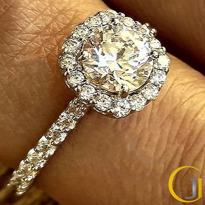 1.60 Tcw Round Cut Solitaire French Set Halo Engagement Ring In 10K White Gold