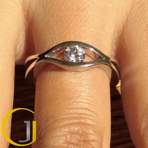 0.50 Ct Tension Set Modern Wave Solitaire Engagement Ring 10K white Gold Size 8