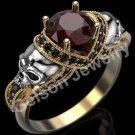 1.75 Ct Round Cut Two Skull Two Tone Engagement Ring In 14K White & Yellow Gold