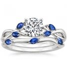 1.25 Ct Nature Inspired Round Cut Blue Sapphire Wedding Ring Set 14k White Gold