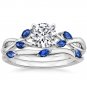 1.25 Ct Nature Inspired Round Cut Blue Sapphire Wedding Ring Set 14k White Gold