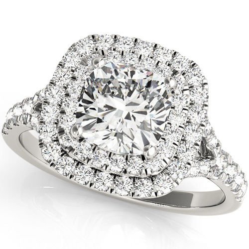 1.20 TCW Two Tone Cushion Double CZ Halo Engagement Ring 10 K White Gold