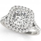1.20 TCW Two Tone Cushion Double CZ Halo Engagement Ring 10 K White Gold