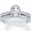 1.70 Tcw Oval Cut CZ Vintage Milgrain Engagement And Wedding Ring Set 10K W Gold