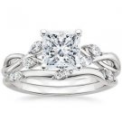 1.65 Ct Nature Inspired Princess Cut Engagement Wedding Ring Set In White Gold