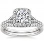 1.25 Tcw Halo Round Cut Scalloped Pave Bridal Wedding Ring Set In 14k White Gold